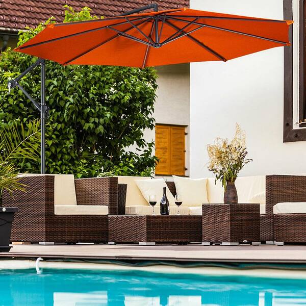 10 ft. Steel Cantilever Tilt Patio Umbrella with Stand in Orange