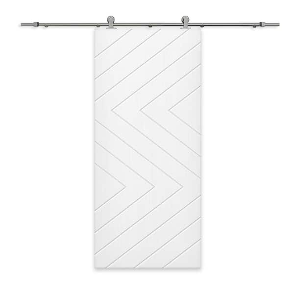 CALHOME 30 in. x 96 in. White Painted Composite MDF Paneled Interior Sliding Barn Door with Hardware Kit