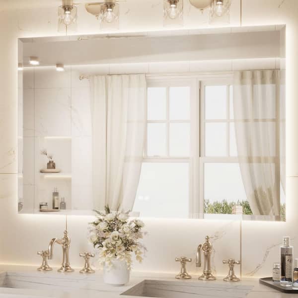 60 in. W x 40 in. H Beveled Frameless LED Lighted Bathroom Vanity Mirror with Light with Backlit and Anti-Fog