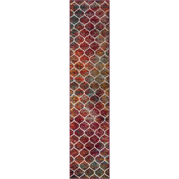 Trellis Frieze Rounded Multi 2 ft. 7 in. x 12 ft. Area Rug