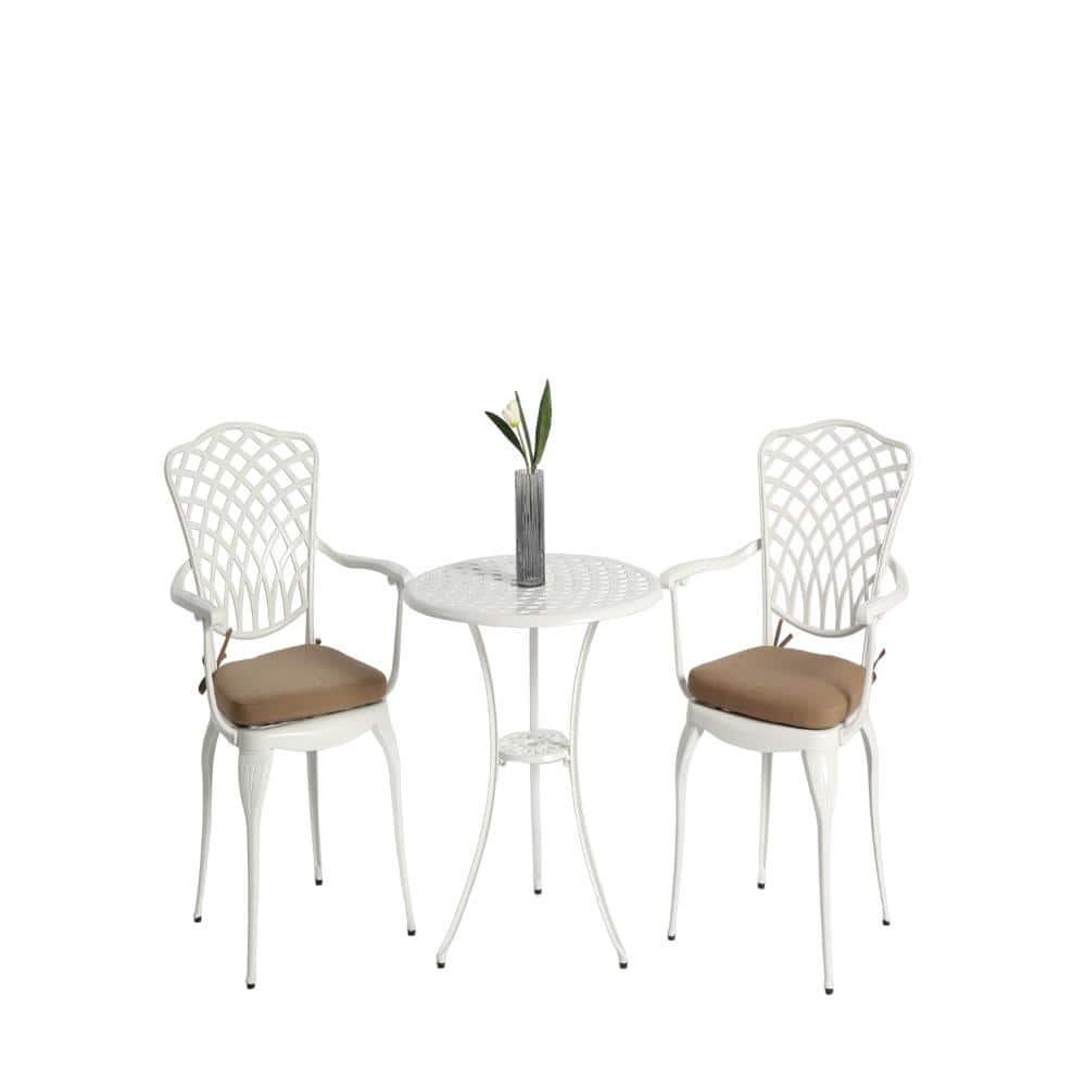 3 Piece Patio Bistro Set, 1 Cast Aluminum Bistro Table with Umbrella Hole, 2 Chairs with Cushion price history on PriceWatchPro