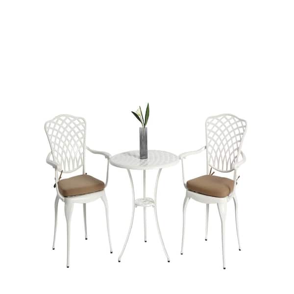 3 Piece Patio Bistro Set, 1 Cast Aluminum Bistro Table with Umbrella ...