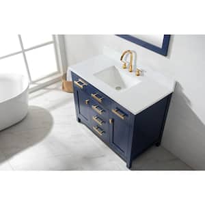 Valentino 42 in. W x 22 in. D Bath Vanity in Blue with Quartz Vanity Top in White with White Basin