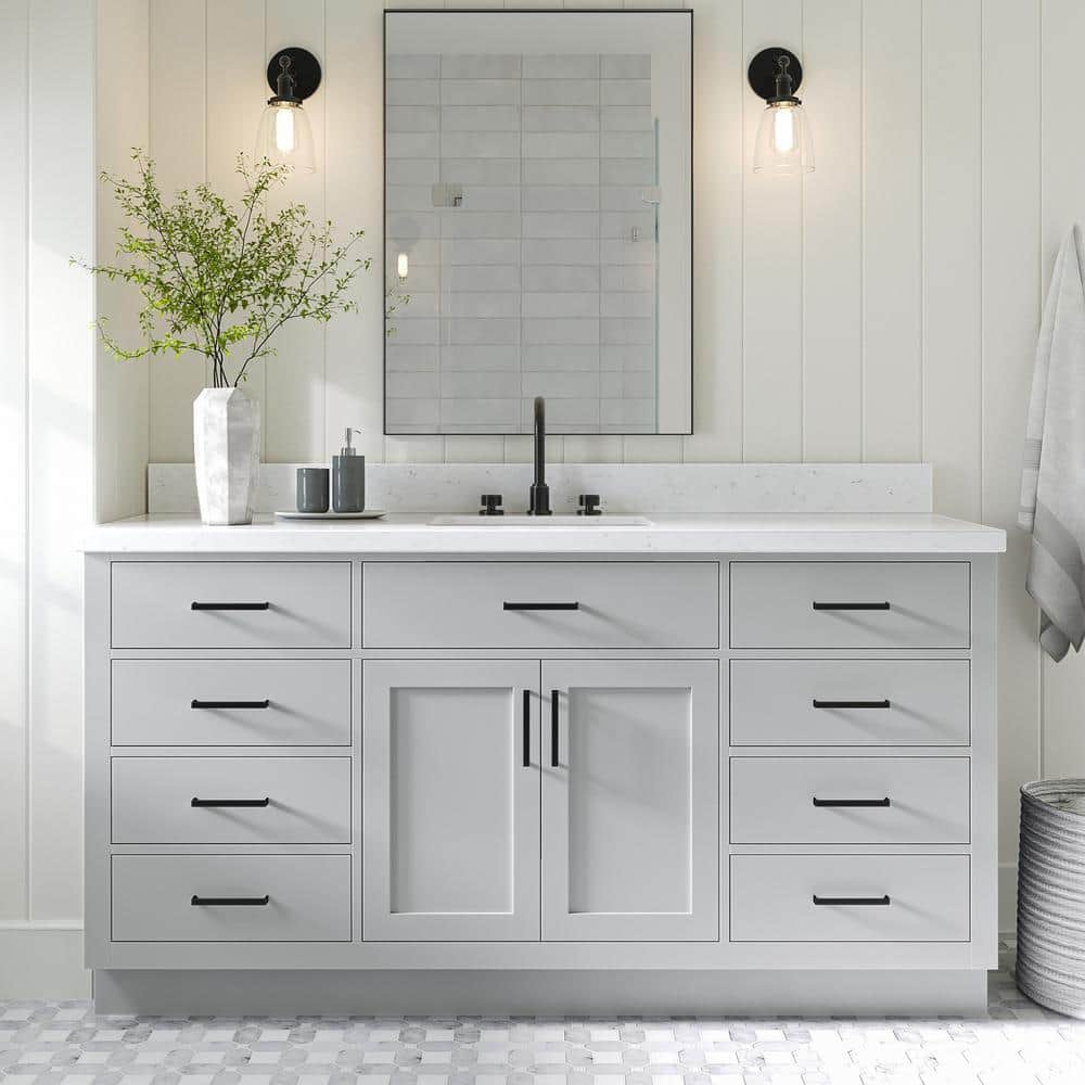 Hepburn 66 in. W x 22 in. D x 36 in. H Single Sink Freestanding Bath Vanity in Grey with Carrara Quartz Top -  ARIEL, T066SCQRVOGRY