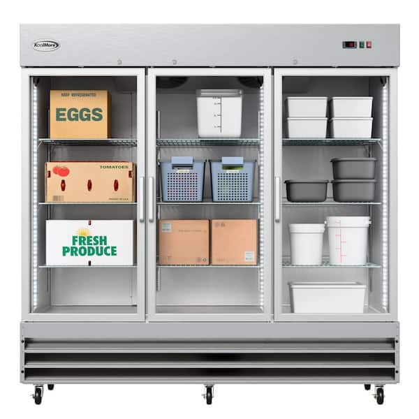Koolmore 81 in. 72 cu. ft. Commercial 3-Glass Door Reach In Refrigerator in Stainless Steel