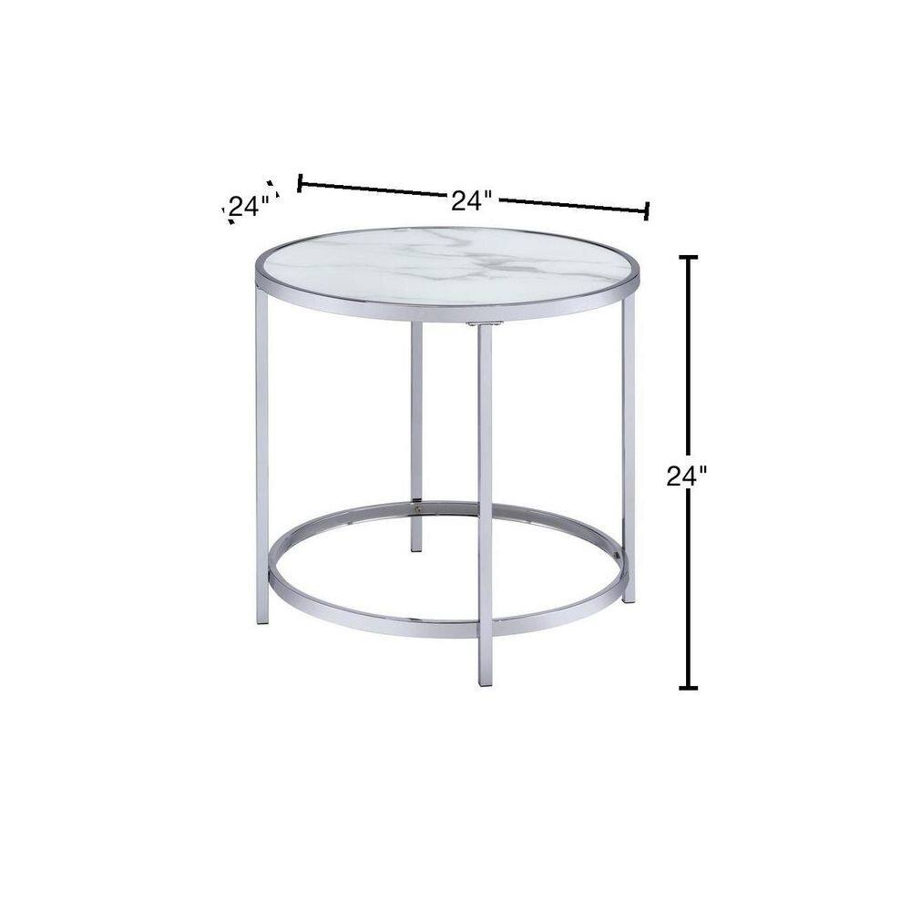 Rayne 24" Round Chrome and Glass End Table