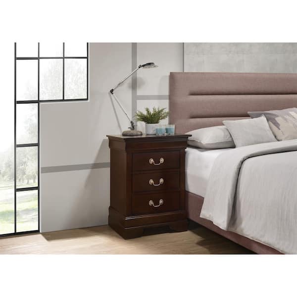 AndMakers Louis Philippe 3-Drawer Cappuccino Nightstand (29 in. H x 21 in. W x 16 in. D)
