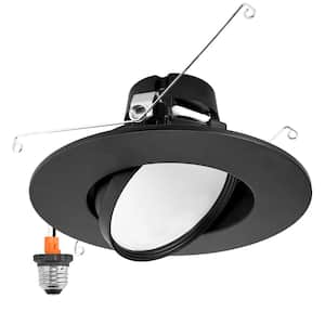 5 in. and 6 in. Adjustable Recessed LED Gimbal Downlight, Black Trim, 1150 Lumens, 5 CCT Color Selectable 2700K-5000K