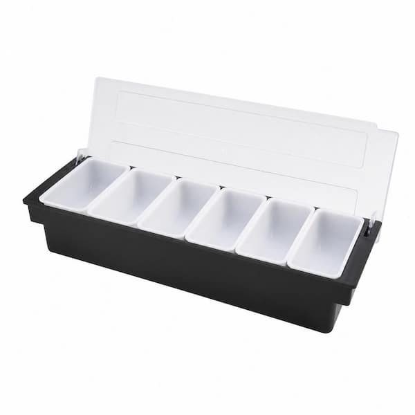 Portable ABS 6 Compartment Condiment Caddy with Lid Dispenser Tray for Serving Garnishes and Toppings