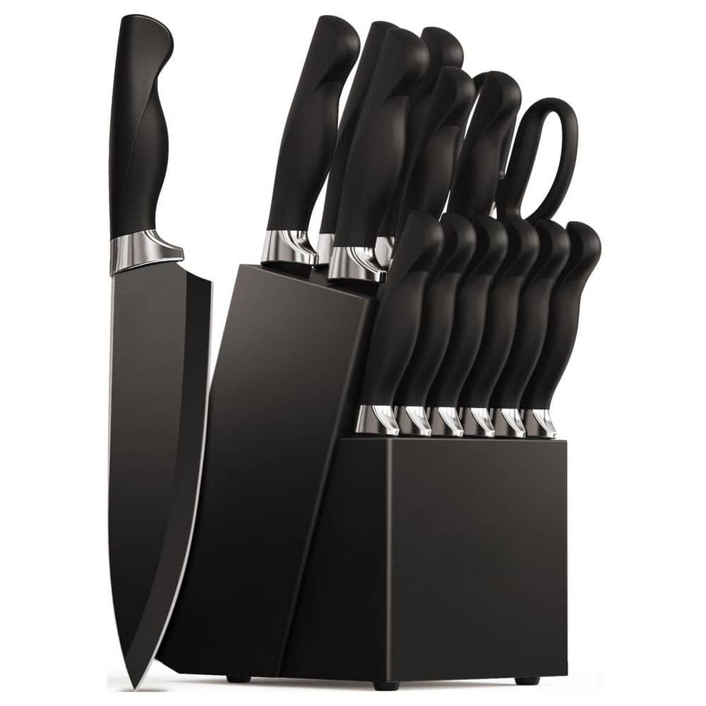 15-Piece Kitchen Knife Set with Built-in Sharpener Block, Dishwasher Safe German Stainless Steel Knife Block Set, Black price history on PriceWatchPro