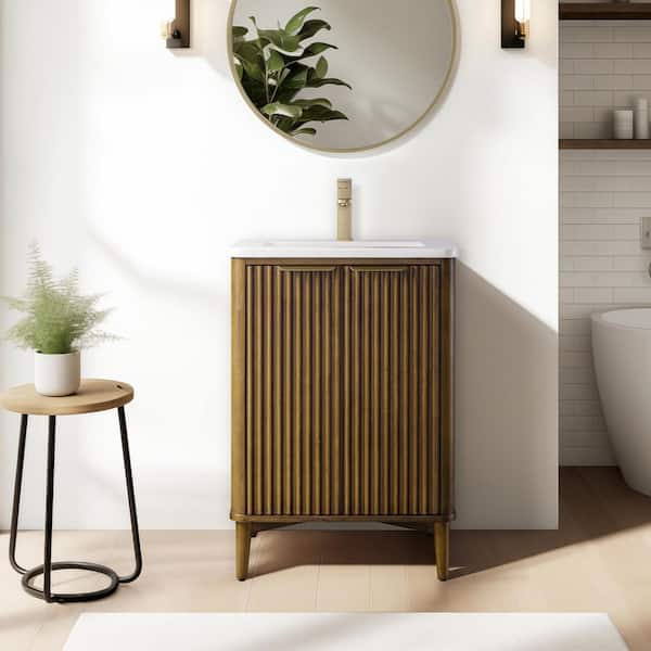 Levin 24 in. W x 22 in. D x 35 in. H Single Sink Freestanding Bath Vanity in Walnut Mist with Engineered Stone Top