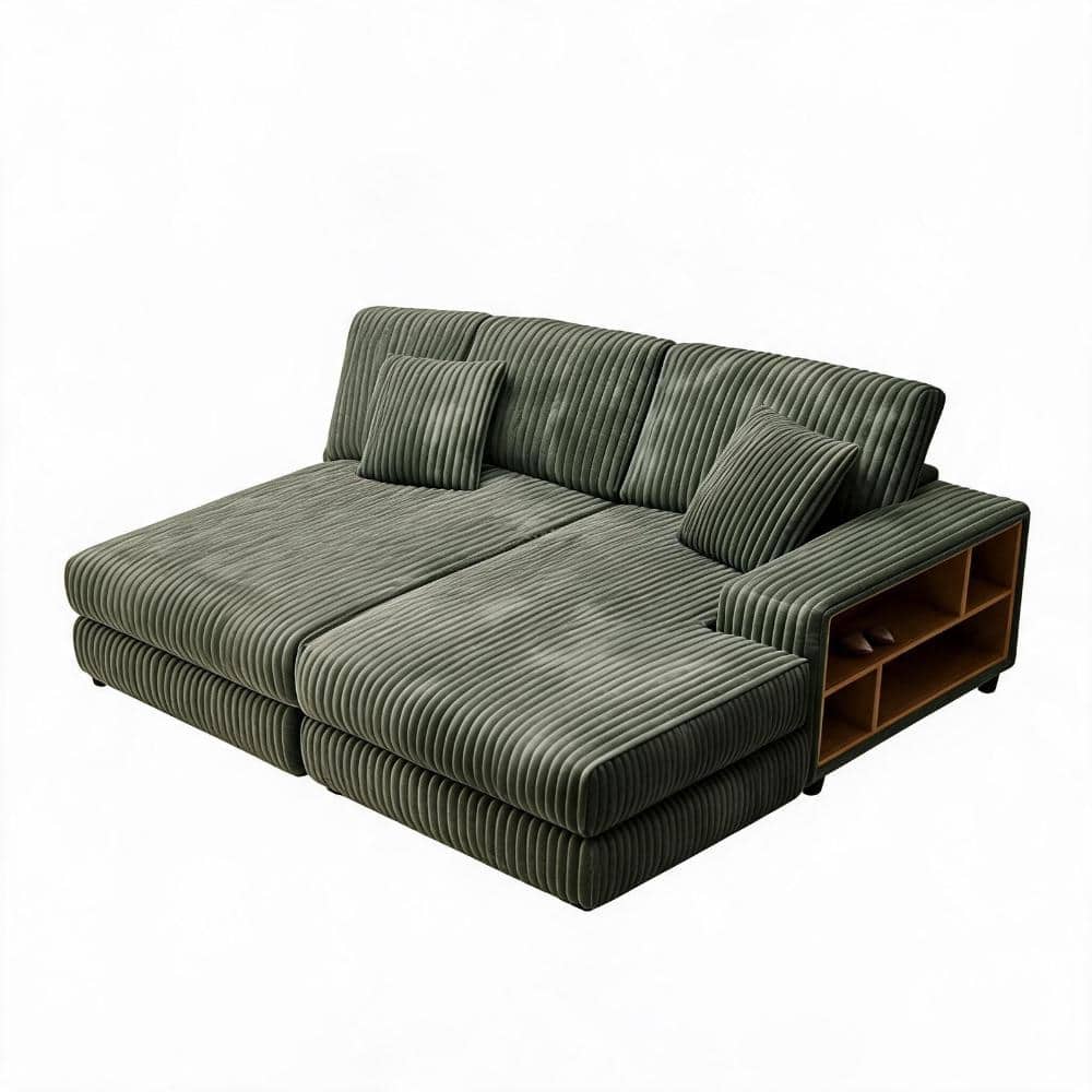 79.53 in. Green Corduroy Fabric Oversized Convertible Sleeper Sofa Chair with Storage, Twin Size Sofa Bed