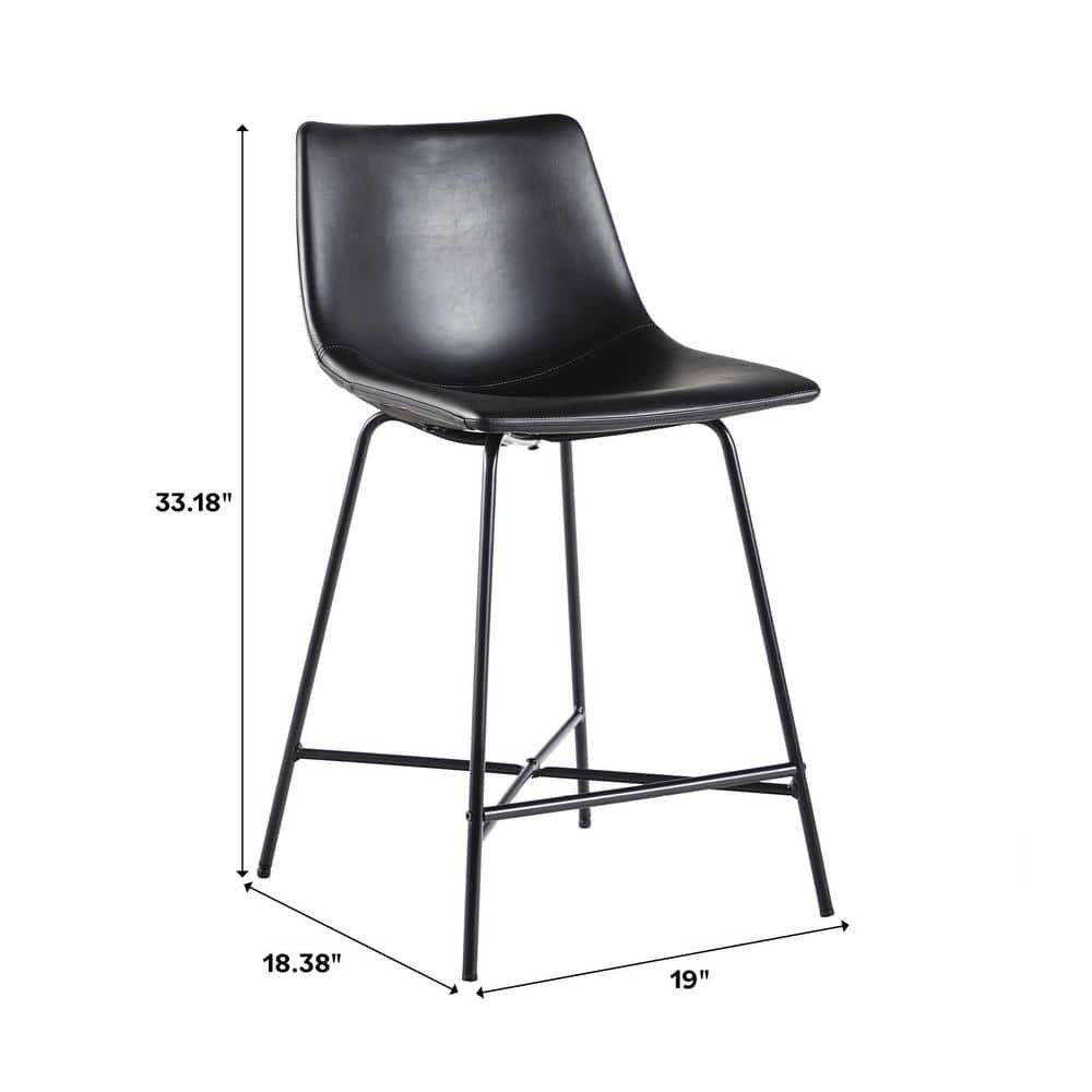 24" Black Faux Leather and Metal Counter Stools, Set of 2