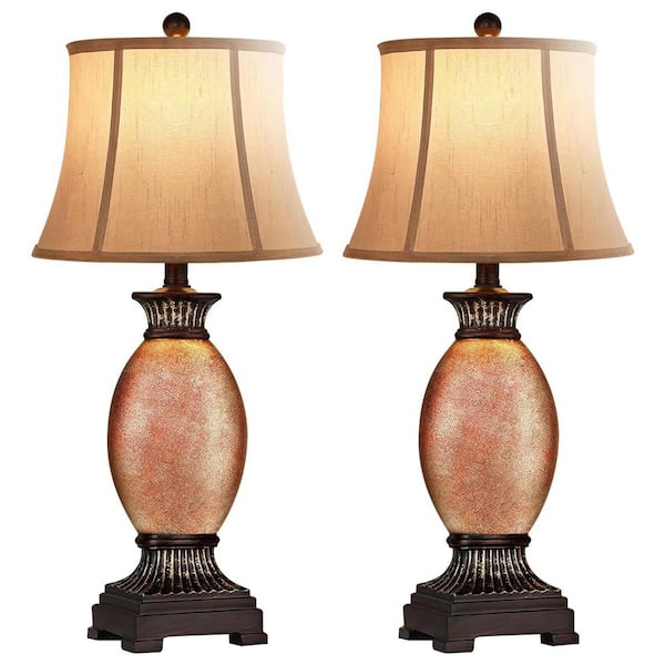 27. 5in Farmhouse Brown Resin Table Lamps for Living Room, Traditional Bedroom Lamps for Night Stands Antique Decor