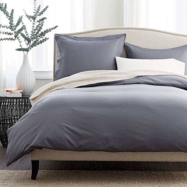 The Company Store Pewter Solid Supima Cotton Percale Queen Duvet Cover, Silver