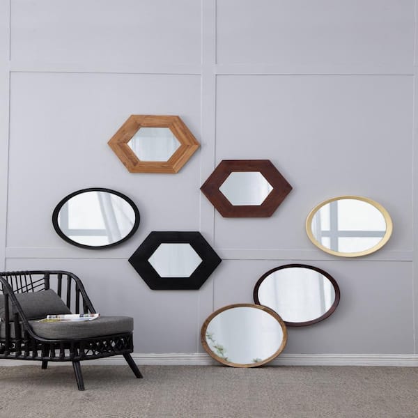Unbranded 20 in. W x 20 in. H Round Solid Wood Dark Brown Framed Wall Decor Mirror for Living Room, Bathroom, Entryway