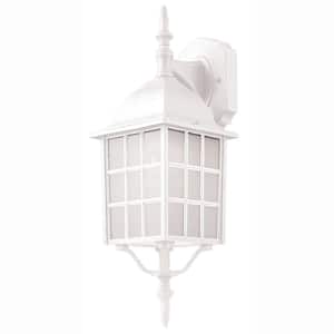 San Gabriel 1-Light White Lantern Outdoor Wall Light Fixture with Frosted Glass