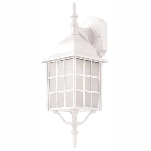 Bel Air Lighting San Gabriel 1-Light White Lantern Outdoor Wall Light Fixture with Frosted Glass