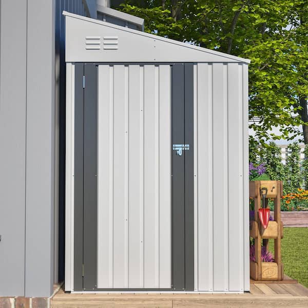 4 ft. W x 7 ft. D White Heavy-Duty Metal Lean-To Shed for Garden