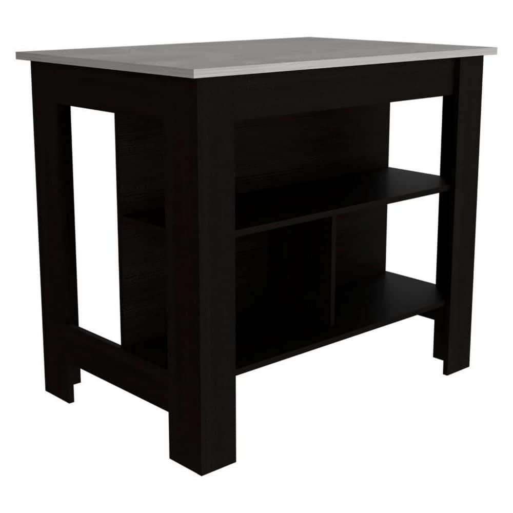 "Kitchen Island, kitchen table 35"" H, Four Legs, Three Open Storage Shelves, Black / Ibiza Marble Finish" price history on PriceWatchPro