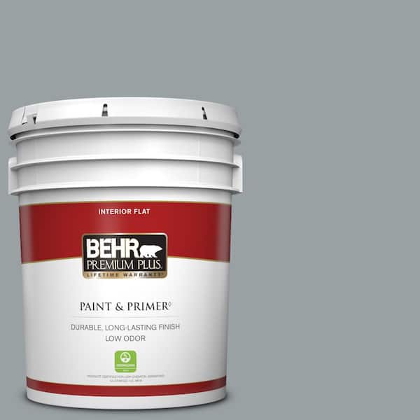 BEHR PREMIUM PLUS 5 gal. Home Decorators Collection #HDC-SM16-02 River Rock Grey Flat Low Odor Interior Paint & Primer