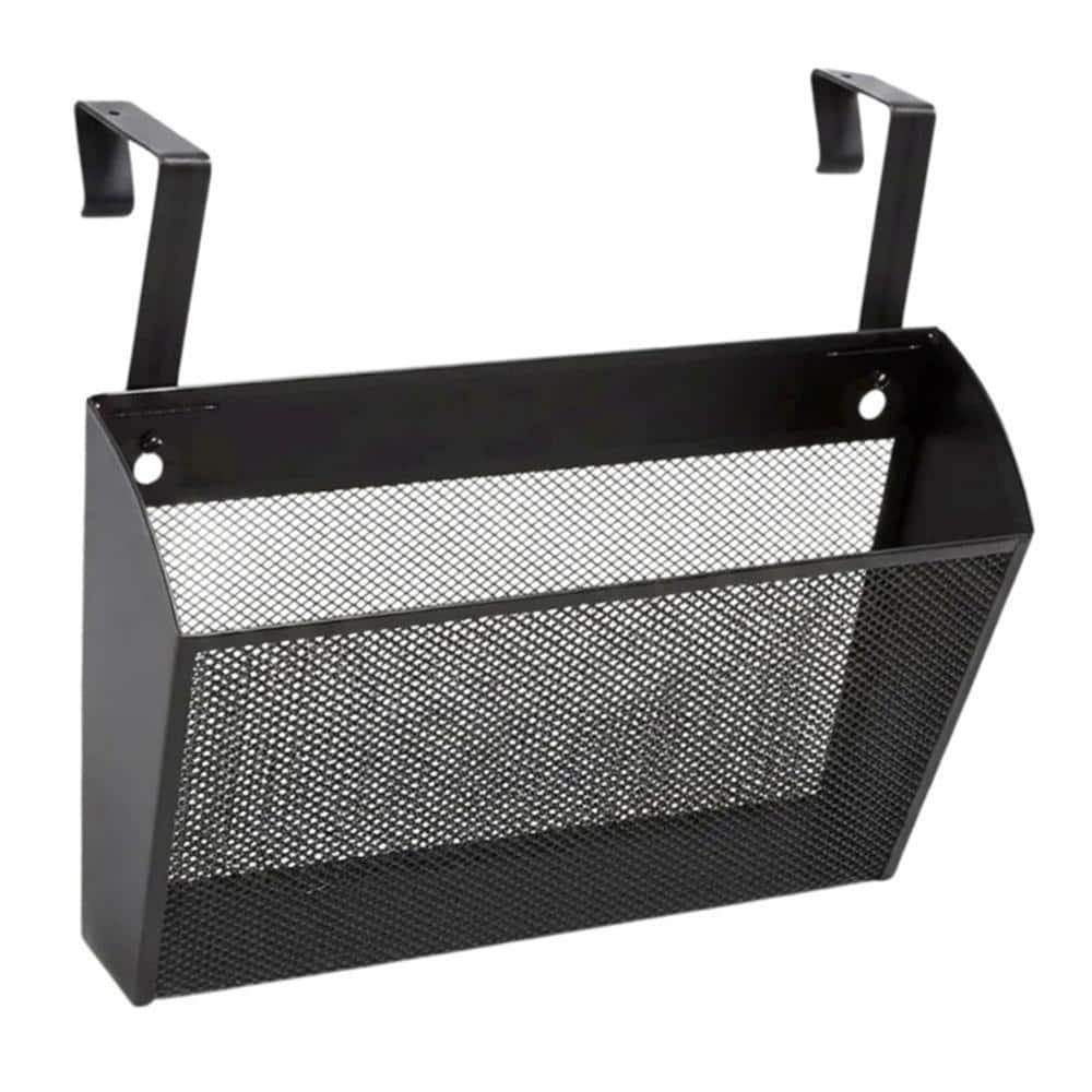 Mesh Black 14 in. x 8 in. Metal Wall Mounted Magazine Rack