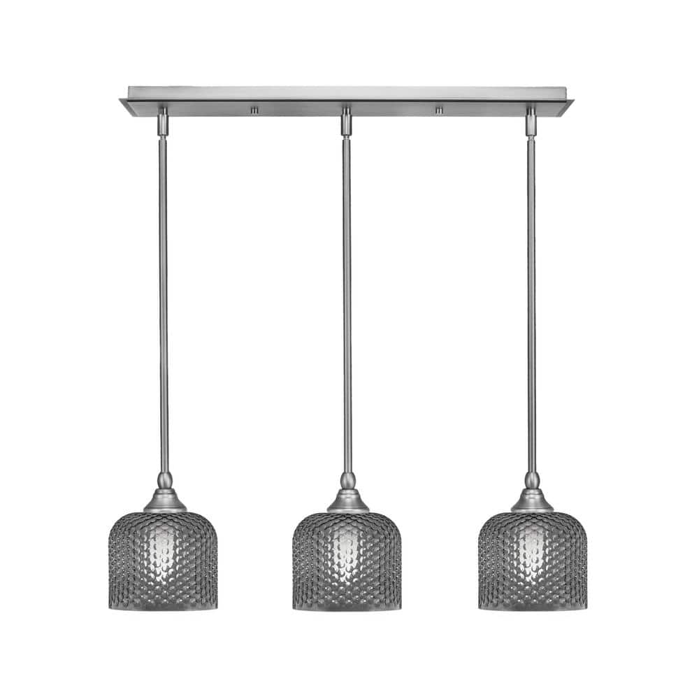 Livingston 100-Watt 3-Light Nickel Shaded Pendant Light with 6 in. Smoke Gl