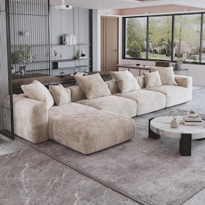 169.29 in. Square Arm Corduroy Velvet 5-Pieces Modular Free Combination Sectional Sofa with Ottoman in Beige