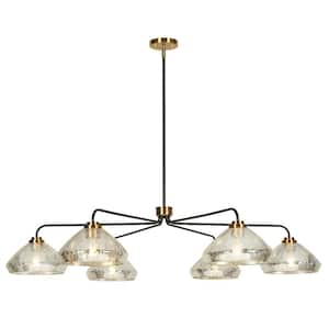 Modern Farmhouse 51.2 in. 6-Light Matte Black and Brass Island Chandelier with Barn Mercury Glass Shade for Dining Room