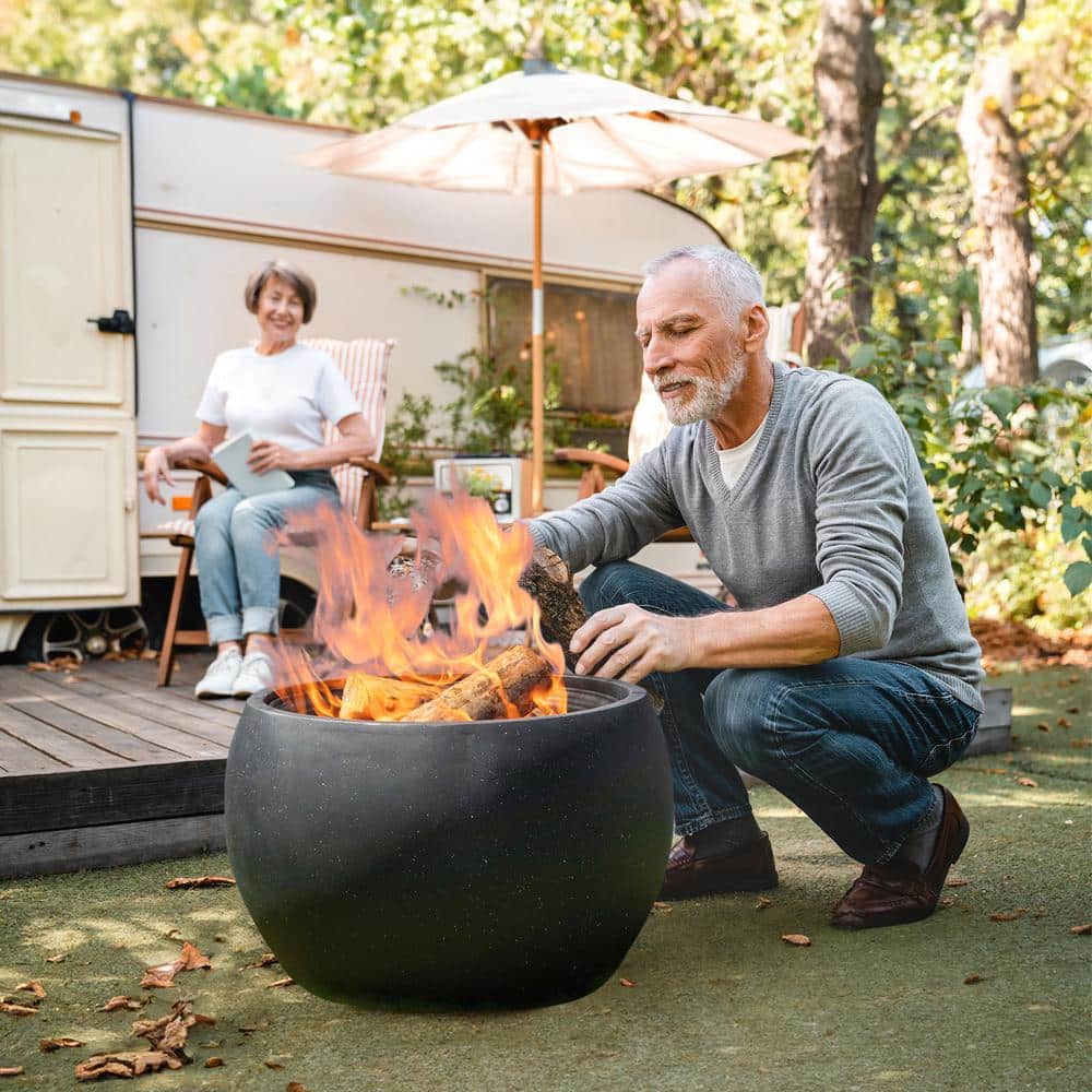 24" Black Magnesium Oxide Round Outdoor Fire Pit Set