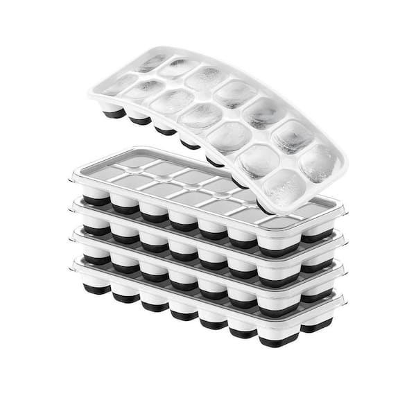 Stackable Silicone Ice Cube Tray Set Black Rectangular Ice Mold Kitchen Organizer with Easy Release Lids 5 Pack