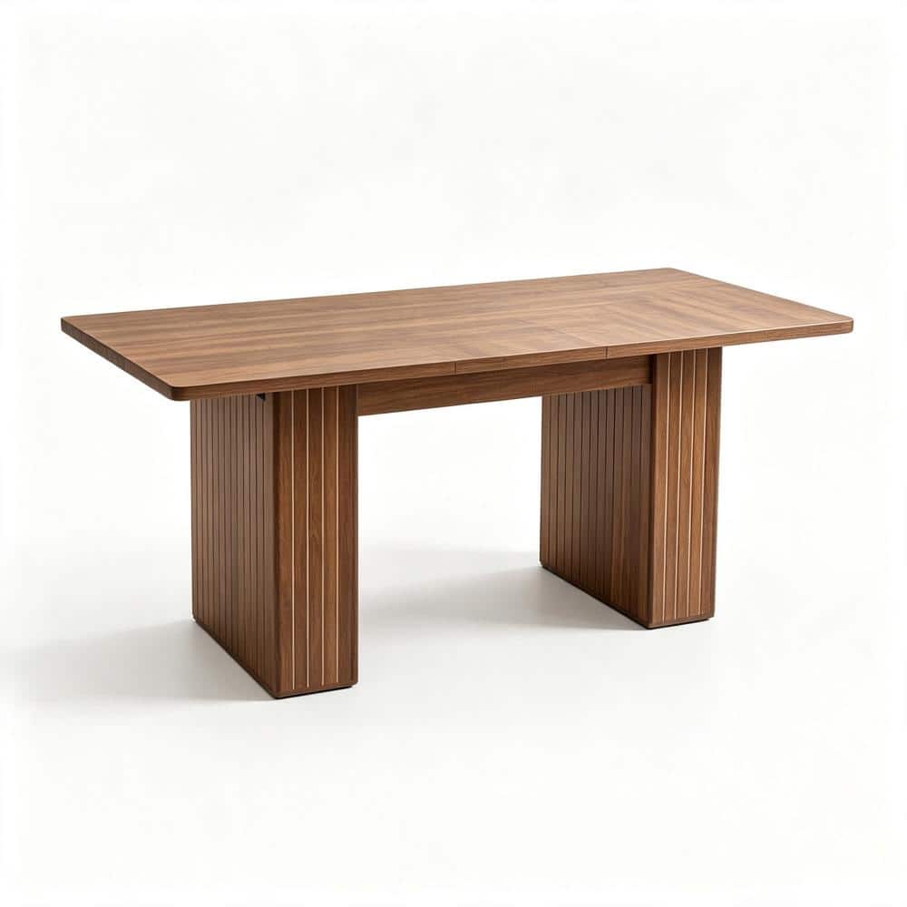55.12"–70.87" Walnut Extendable Fluted Dining Table, Rectangular Table Seats 4-6 Kitchen Dining Room