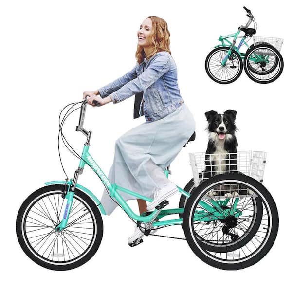 MOONCOOL Adults Folding 24 in. Tricycle Cruiser Trike 3 Wheels Bike with Large Basket for Shopping Picnic Outdoor Sports Unisex M P24ZD BK The Home Depot