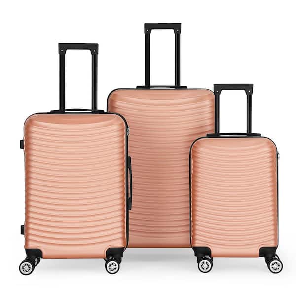 Hikolayae 3 Piece Luggage Set Suitcase Spinner Hardshell Lightweight ABS TSA Lock Spinner Carry on (Rosegold)