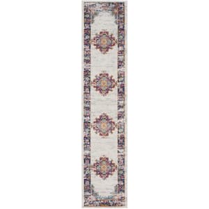 Passion Ivory Blue 2 ft. x 10 ft. Bordered Transitional Runner Area Rug