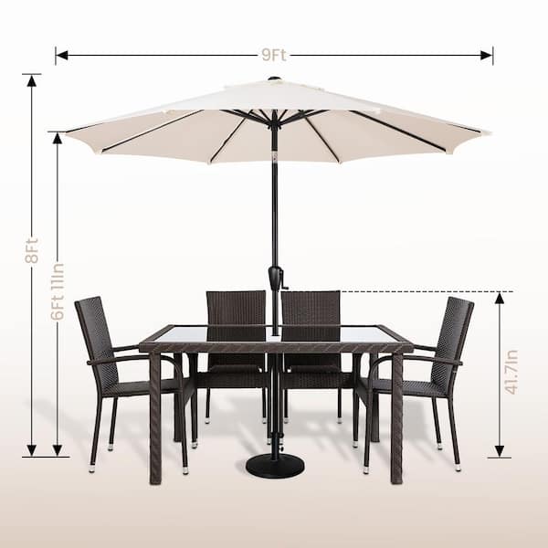 8ft steel ribs patio umbrellas Sun-Ray 9 ft. Round 8-Rib Steel Market Patio Umbrella in Creamy Beige