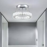 Maxax Jefferson 1 - Light Chrome 12.6" LED Semi Flush Mount Crystal Accents YX-21
