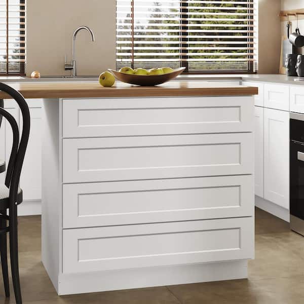 Hausvita 36 in. W x 24 in. D x 34.5 in. H in Shaker White Plywood Ready to Assemble Kitchen Base Cabinet with 4 Drawers