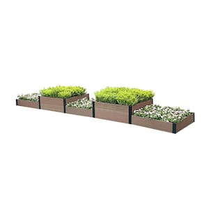 38 in. D x 14 in. H x 184 in. W Brown and Black Composite Board and Steel Terraced Quintuple Garden Bed
