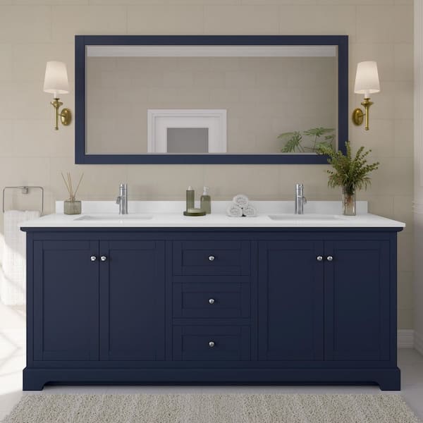 Avery 80 in. W x 22 in. D x 35 in. H Double Bath Vanity in Dark Blue with White Cultured Marble Top