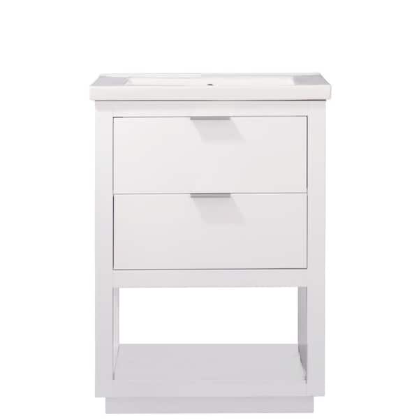 Design Element Klein 24 in. W x 18 in. D Bath Vanity in White with Porcelain Vanity Top in White with White Basin