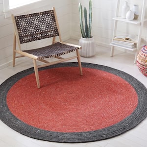 Braided Red Black 3 ft. x 3 ft. Abstract Border Round Area Rug