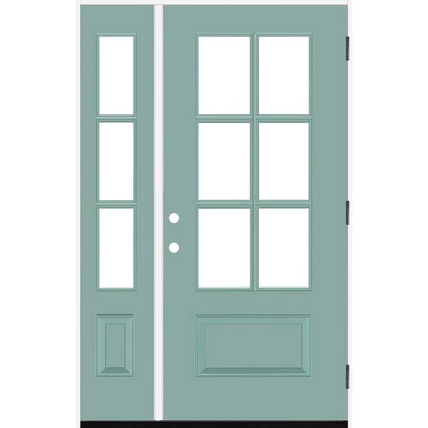 Steves & Sons Legacy 49 in. x 80 in. 3/4-6Lite Clear Glass LHOS Primed Quarry Finish Fiberglass Prehung Front Door w/10in.SL
