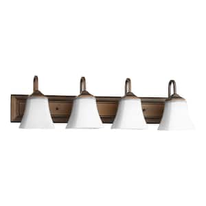 Transitional 30 in. W 4-Light Oiled Bronze Vanity Lights with Satin Opal Glass
