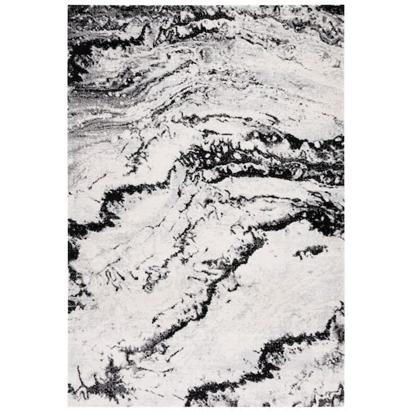 Tulum 5 ft. x 8 ft. Ivory/Black Distressed Marble Area Rug