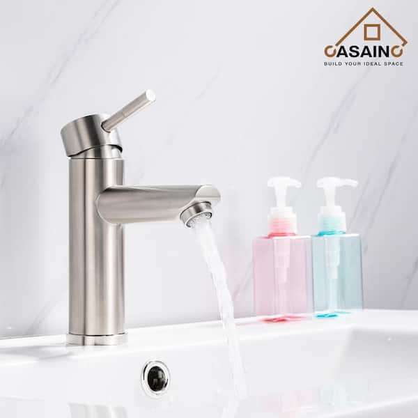 Single Handle Single Hole Bathroom Faucet Spot Resistant in Brushed Nickel