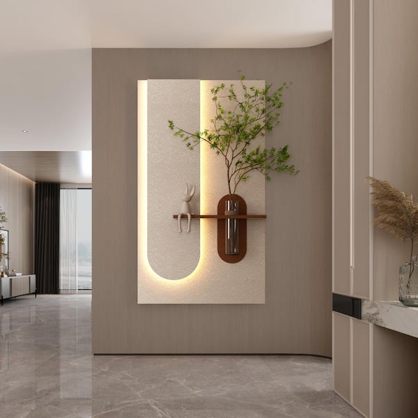 Avex 1-piece Sandstone Unframed with LED Light and Simulated Green Plants Abstract Wall Art 40.94 in. x 23.62 in.