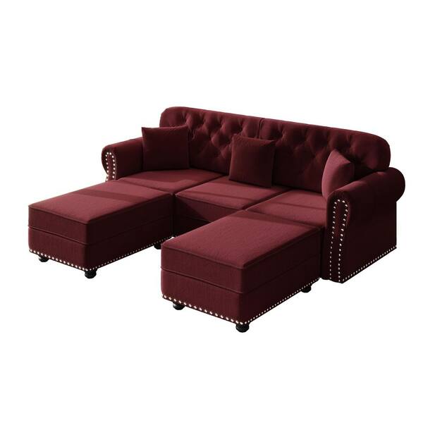 Polibi 82.6 in. Rolled Arm Velvet Sofa in Burgundy with Nailhead