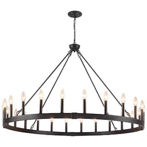 Farmhouse 48 in. 24-Light Wagon Wheel Chandelier, Extra Largeblack Chandeliers for High Ceilings