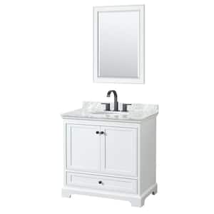 Deborah 36 in. W x 22 in. D x 35 in. H Single Bath Vanity in White with White Carrara Marble Top and 24 in. Mirror